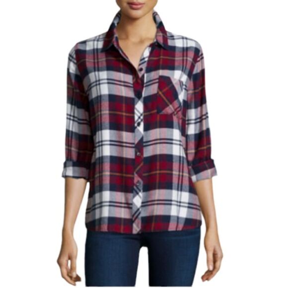 Rails Plaid Button Down Flannel Shirt In Twilight Cherry White Size XS - Picture 1 of 13